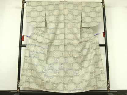 平和屋着物▽本場結城紬　重要無形文化財　単衣　100亀甲　源氏車文　正絹　逸品　AABH8597jh