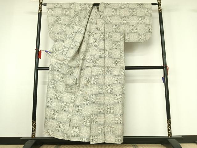 平和屋着物▽本場結城紬　重要無形文化財　単衣　100亀甲　源氏車文　正絹　逸品　AABH8597jh
