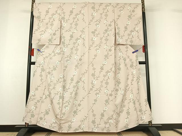 平和屋着物▽上質な小紋　単衣　草花文　正絹　逸品　AABH8600jh