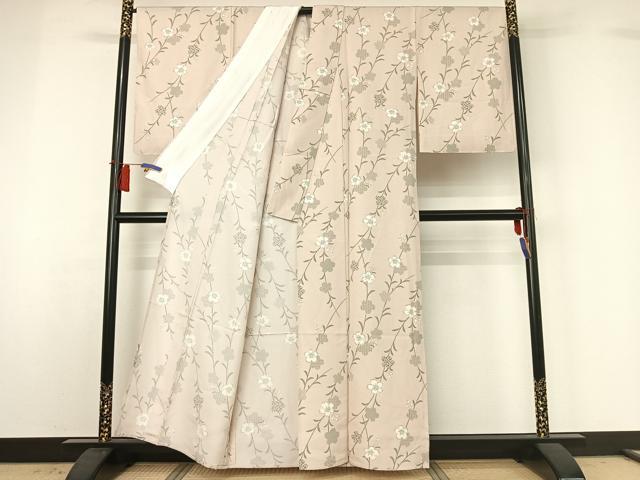 平和屋着物▽上質な小紋　単衣　草花文　正絹　逸品　AABH8600jh