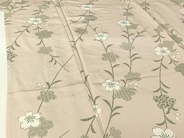 平和屋着物▽上質な小紋　単衣　草花文　正絹　逸品　AABH8600jh