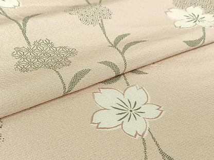 平和屋着物▽上質な小紋　単衣　草花文　正絹　逸品　AABH8600jh