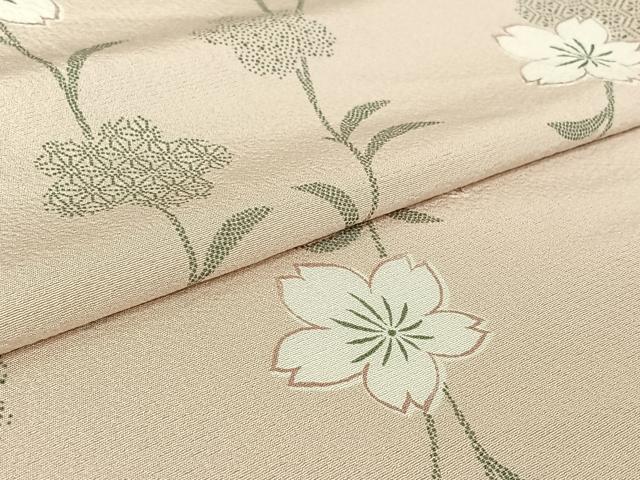 平和屋着物▽上質な小紋　単衣　草花文　正絹　逸品　AABH8600jh
