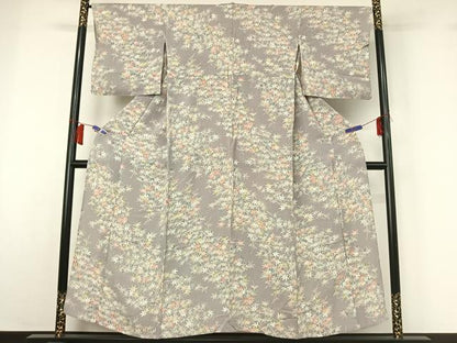 平和屋着物▽上質な小紋　単衣　枝葉文　正絹　逸品　AABH8601jh