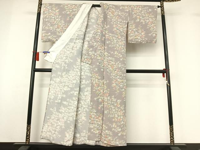 平和屋着物▽上質な小紋 単衣 枝葉文 正絹 逸品 AABH8601jh