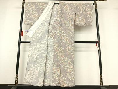 平和屋着物▽上質な小紋　単衣　枝葉文　正絹　逸品　AABH8601jh