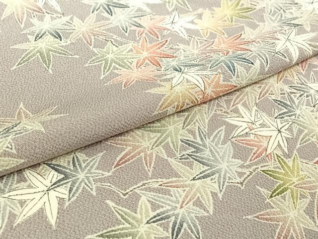 平和屋着物▽上質な小紋　単衣　枝葉文　正絹　逸品　AABH8601jh