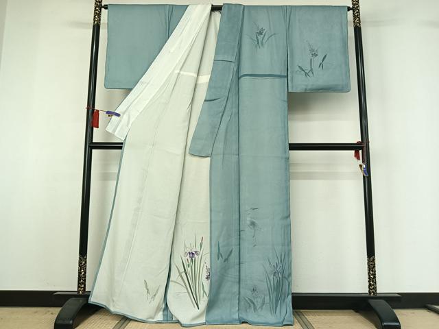 平和屋着物▽訪問着　無双　紗袷　紗×絽　流水花鳥文　金彩　正絹　逸品　AABH8602jh