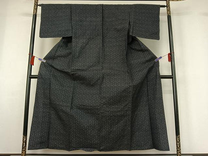 平和屋着物▽薩摩結城　単衣　幾何学文様　正絹　逸品　AABH8603jh