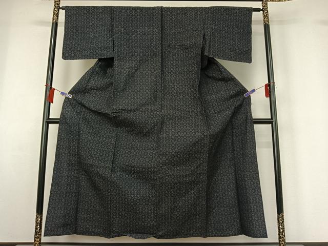 平和屋着物▽薩摩結城　単衣　幾何学文様　正絹　逸品　AABH8603jh