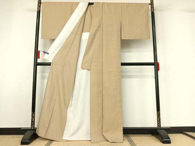 平和屋着物▽お召　単衣　格子　正絹　逸品　AABH8604jh
