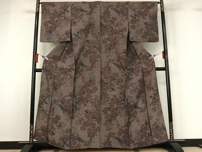 平和屋着物▽上質な小紋　単衣　風景花文　正絹　逸品　AABH8606jh