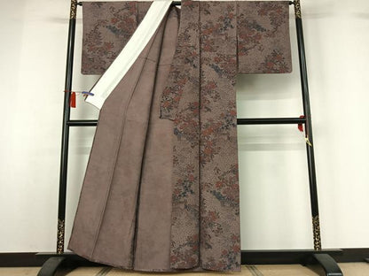 平和屋着物▽上質な小紋　単衣　風景花文　正絹　逸品　AABH8606jh