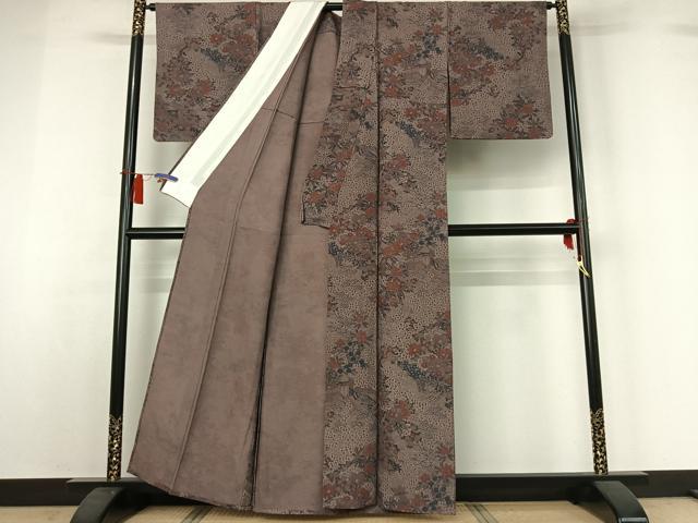 平和屋着物▽上質な小紋　単衣　風景花文　正絹　逸品　AABH8606jh