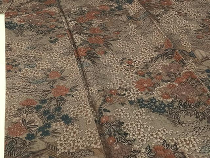 平和屋着物▽上質な小紋　単衣　風景花文　正絹　逸品　AABH8606jh