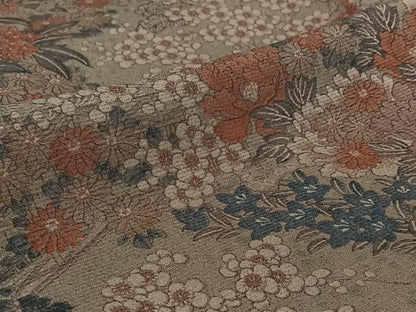 平和屋着物▽上質な小紋　単衣　風景花文　正絹　逸品　AABH8606jh