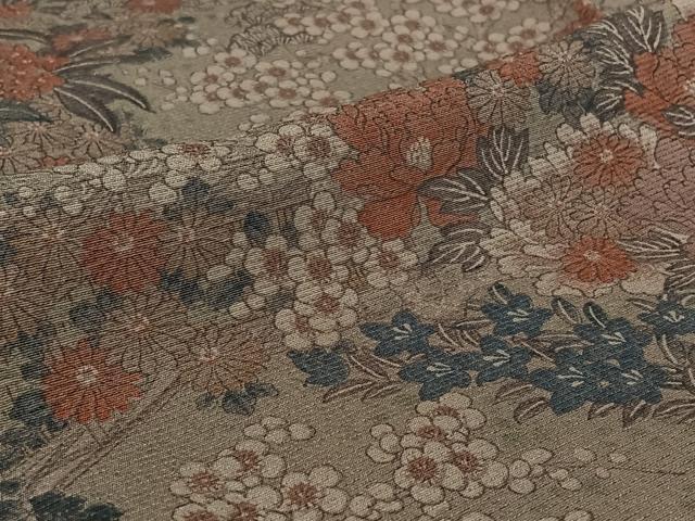 平和屋着物▽上質な小紋　単衣　風景花文　正絹　逸品　AABH8606jh