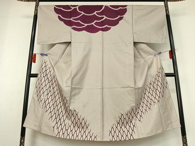 平和屋着物▽男性　石川県指定無形文化財　牛首紬　白山工房　手織り　訪問着　単衣　網目文　正絹　逸品　AABH8607jh