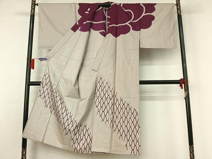 平和屋着物▽男性　石川県指定無形文化財　牛首紬　白山工房　手織り　訪問着　単衣　網目文　正絹　逸品　AABH8607jh