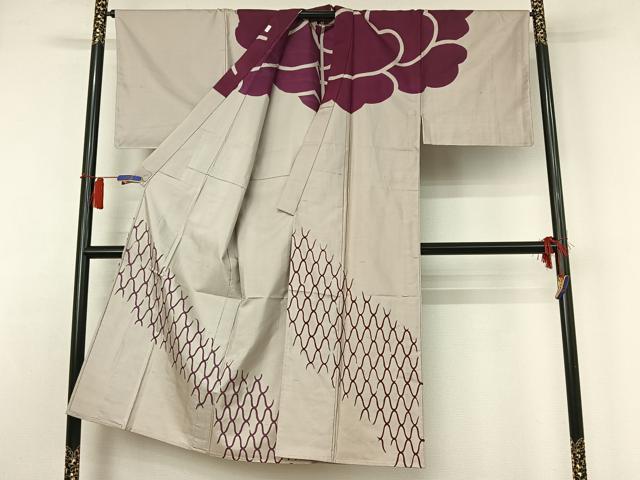 平和屋着物▽男性　石川県指定無形文化財　牛首紬　白山工房　手織り　訪問着　単衣　網目文　正絹　逸品　AABH8607jh