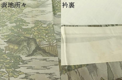 平和屋着物▽上質な小紋　単衣　紬地　風景文　正絹　逸品　AABH8608jh