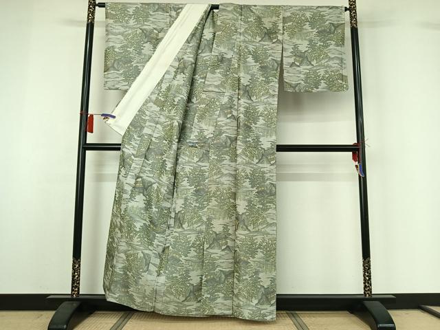 平和屋着物▽上質な小紋　単衣　紬地　風景文　正絹　逸品　AABH8608jh 平和屋着物▽上質な小紋 単衣 紬地 風景文 正絹 逸品 AABH8608jh