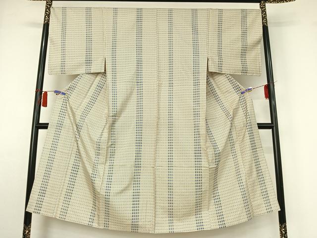 平和屋着物▽男性　小紋　単衣　紬地　格子　正絹　逸品　AABH8610jh 平和屋着物▽男性 小紋 単衣 紬地 格子 正絹 逸品 AABH8610jh