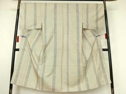 平和屋着物▽男性　小紋　単衣　紬地　格子　正絹　逸品　AABH8610jh