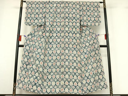 平和屋着物▽上質な小紋　単衣　草花文　正絹　逸品　AABH8612jh