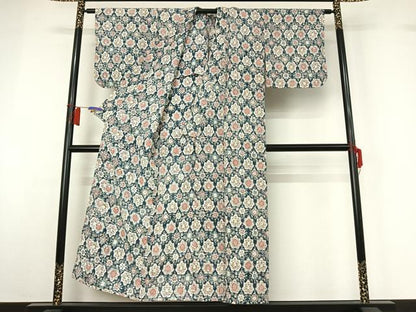 平和屋着物▽上質な小紋　単衣　草花文　正絹　逸品　AABH8612jh