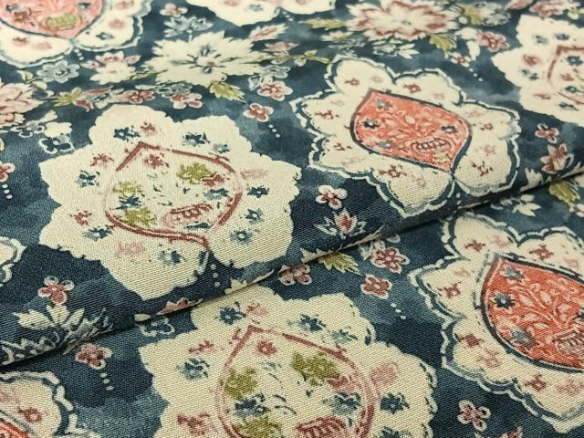 平和屋着物▽上質な小紋　単衣　草花文　正絹　逸品　AABH8612jh