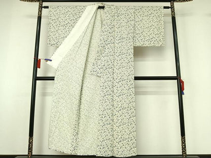 平和屋着物▽上質な小紋　単衣　舞花文　正絹　逸品　AABH8613jh
