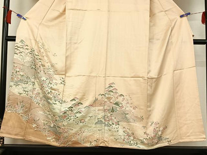 平和屋着物▽訪問着　単衣　風景花文　金彩　正絹　逸品　AABH8614jh