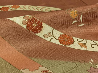 平和屋着物▽訪問着　単衣　駒刺繍　熨斗花文　金彩　正絹　逸品　AABH8615jh