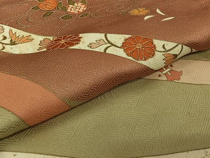 平和屋着物▽訪問着　単衣　駒刺繍　熨斗花文　金彩　正絹　逸品　AABH8615jh