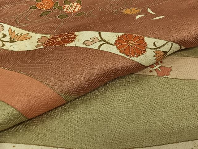 平和屋着物▽訪問着　単衣　駒刺繍　熨斗花文　金彩　正絹　逸品　AABH8615jh