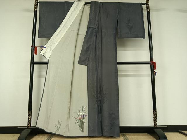 平和屋着物▽訪問着　無双　紗袷　紗×絽　手描き　流水花文　銀彩　三越扱い　正絹　逸品　AABH8617jh