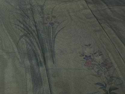 平和屋着物▽訪問着　無双　紗袷　紗×絽　手描き　流水花文　銀彩　三越扱い　正絹　逸品　AABH8617jh