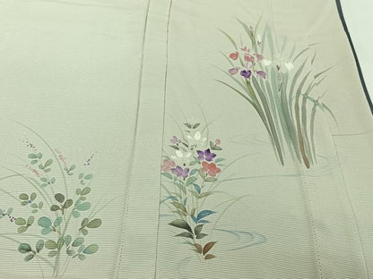 平和屋着物▽訪問着　無双　紗袷　紗×絽　手描き　流水花文　銀彩　三越扱い　正絹　逸品　AABH8617jh