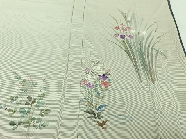平和屋着物▽訪問着　無双　紗袷　紗×絽　手描き　流水花文　銀彩　三越扱い　正絹　逸品　AABH8617jh