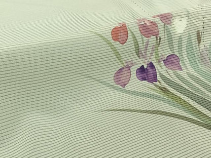 平和屋着物▽訪問着　無双　紗袷　紗×絽　手描き　流水花文　銀彩　三越扱い　正絹　逸品　AABH8617jh