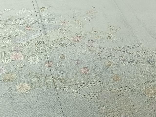 平和屋着物▽訪問着　単衣　中国三大刺繍　汕頭刺繍　スワトウ刺繍　総刺繍　風景花文　正絹　逸品　AABH8619jh