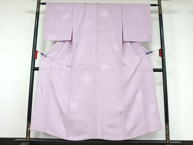 平和屋着物▽上質な色無地　単衣　竜田川地紋　薄葡萄色　正絹　逸品　AABH8622jh