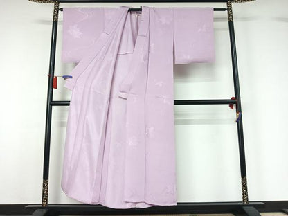 平和屋着物▽上質な色無地　単衣　竜田川地紋　薄葡萄色　正絹　逸品　AABH8622jh