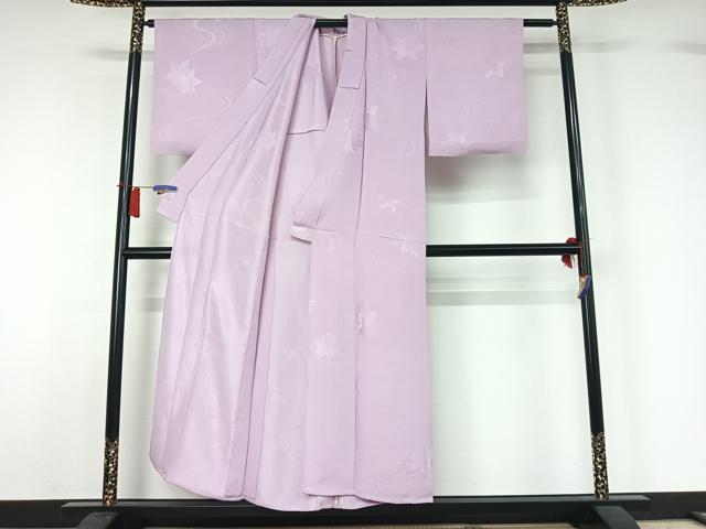 平和屋着物▽上質な色無地　単衣　竜田川地紋　薄葡萄色　正絹　逸品　AABH8622jh