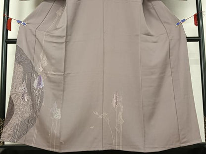 平和屋着物▽訪問着　単衣　駒刺繍　草花文　ろうけつ染め　正絹　逸品　AABH8623jh
