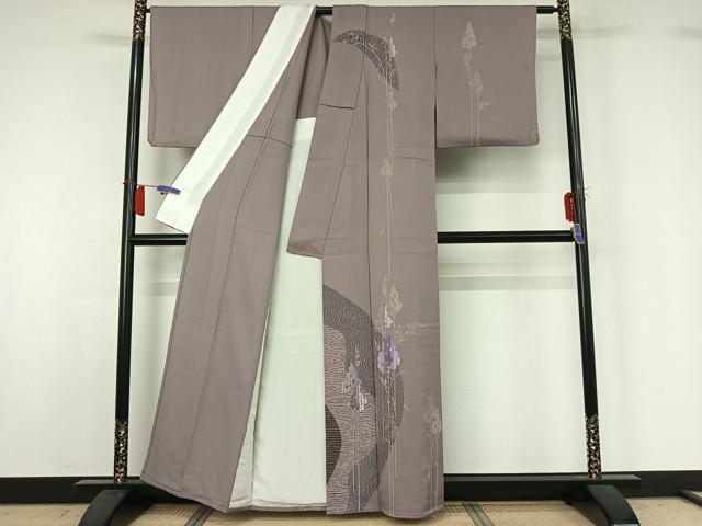 平和屋着物▽訪問着　単衣　駒刺繍　草花文　ろうけつ染め　正絹　逸品　AABH8623jh