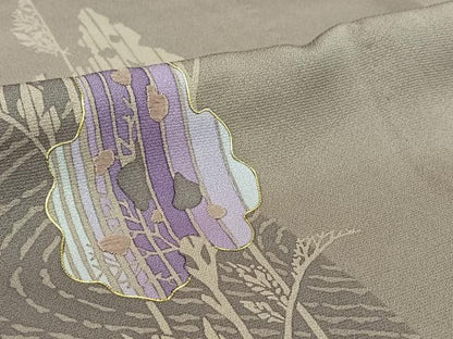 平和屋着物▽訪問着　単衣　駒刺繍　草花文　ろうけつ染め　正絹　逸品　AABH8623jh