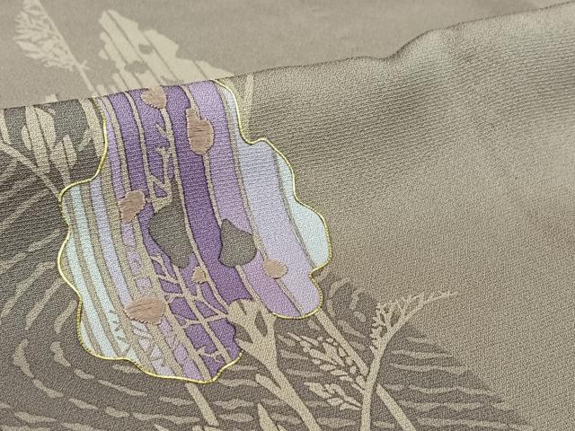 平和屋着物▽訪問着　単衣　駒刺繍　草花文　ろうけつ染め　正絹　逸品　AABH8623jh
