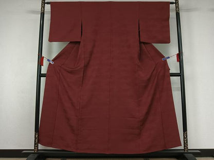 平和屋着物▽上質な色無地　単衣　雲取り地紋　葡萄茶色　正絹　逸品　AABH8624jh